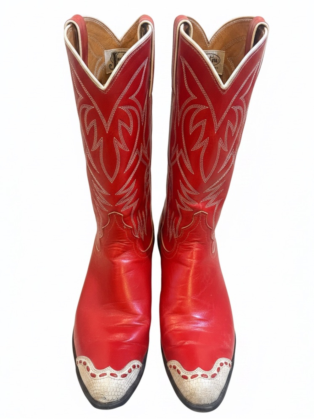 Justin Boots Vintage Red Leather Lizard Wingtip Cowgirl Boots